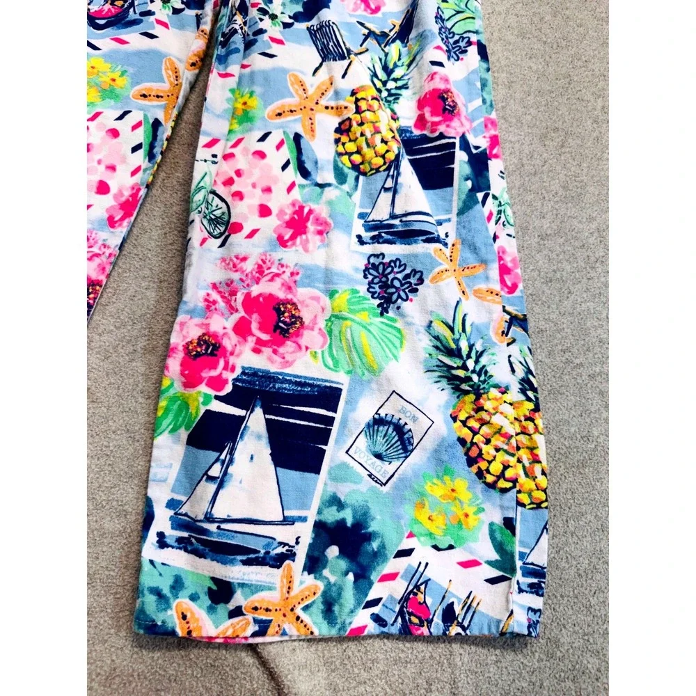 Gymboree Girls Size 12 Linen Blend Smocked Nautical Tropical Wide Leg Jumpsuit